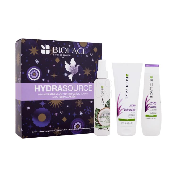 Biolage Hydra Source Zestaw szampon Hydra Source Shampoo 250 ml + odżywka do włosów Hydra Source Conditioner 200 ml + spray do włosów All-In-One Coconut Infusion 150 ml