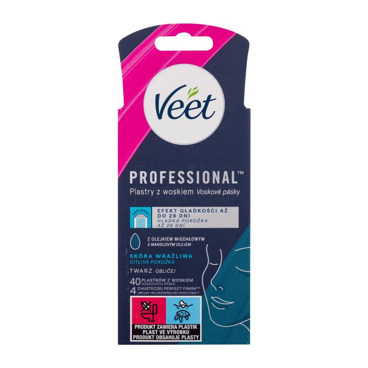 Veet Easy-Gel Wax Strips Face Sensitive Skin Akcesoria do depilacji dla kobiet 40 szt Uszkodzone pudełko