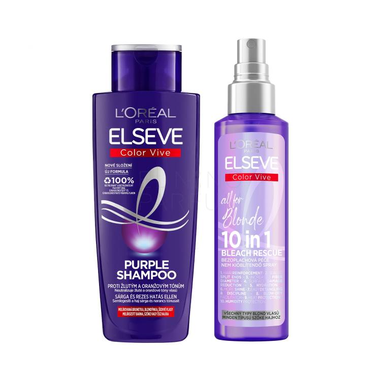 Zestaw Szampon do włosów L&#039;Oréal Paris Elseve Color-Vive Purple Shampoo + Pielęgnacja bez spłukiwania L&#039;Oréal Paris Elseve Color-Vive All For Blonde 10in1 Bleach Rescue
