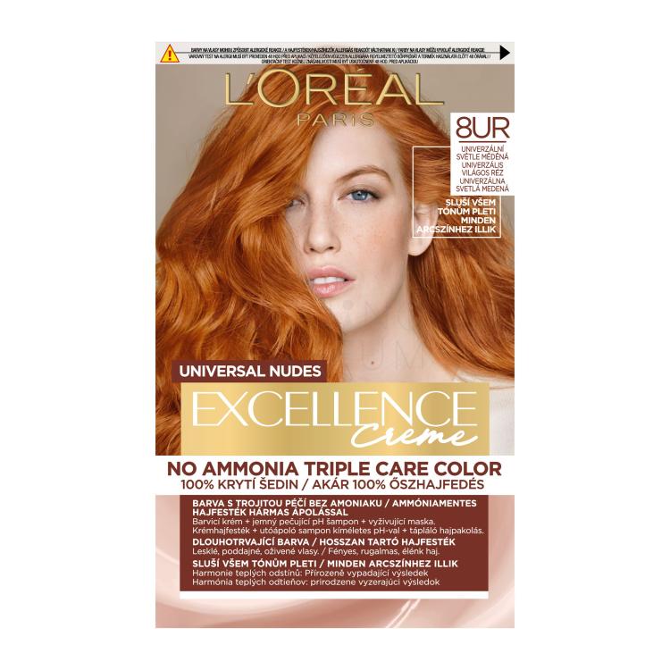 L&#039;Oréal Paris Excellence Creme Triple Protection Farba do włosów dla kobiet 48 ml Odcień 8UR Universal Light Copper
