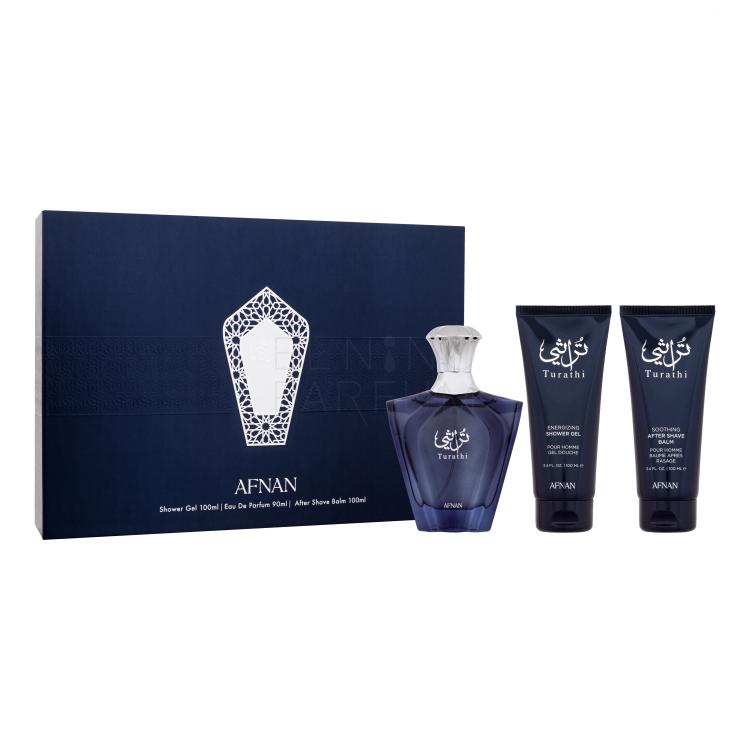Afnan Turathi Blue Zestaw woda perfumowana 90 ml + żel pod prysznic 100 ml + balsam po goleniu 100 ml