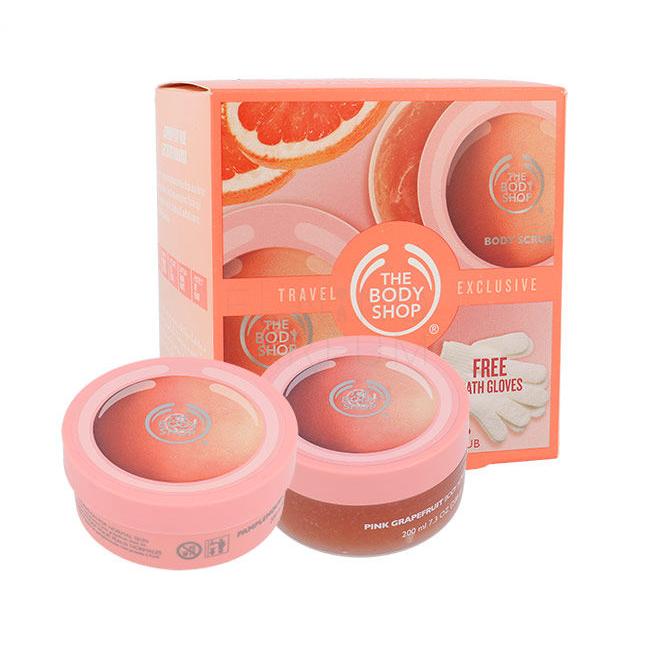 The Body Shop Pink Grapefruit Zestaw 200ml Pink Grapefruit Body Butter + 200ml Pink Grapefruit Body Scrub Gelee + Bath Gloves