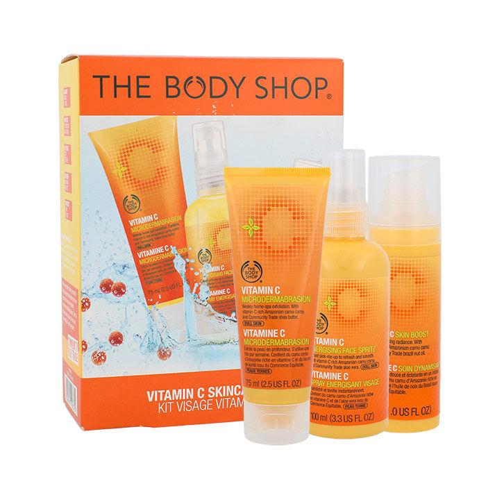 The Body Shop Vitamin C Zestaw 30ml Skin Care Skin Boost + 75ml Skin Peeling Microdermabrasion + 100ml Skin Lotion Energising Face Spritz