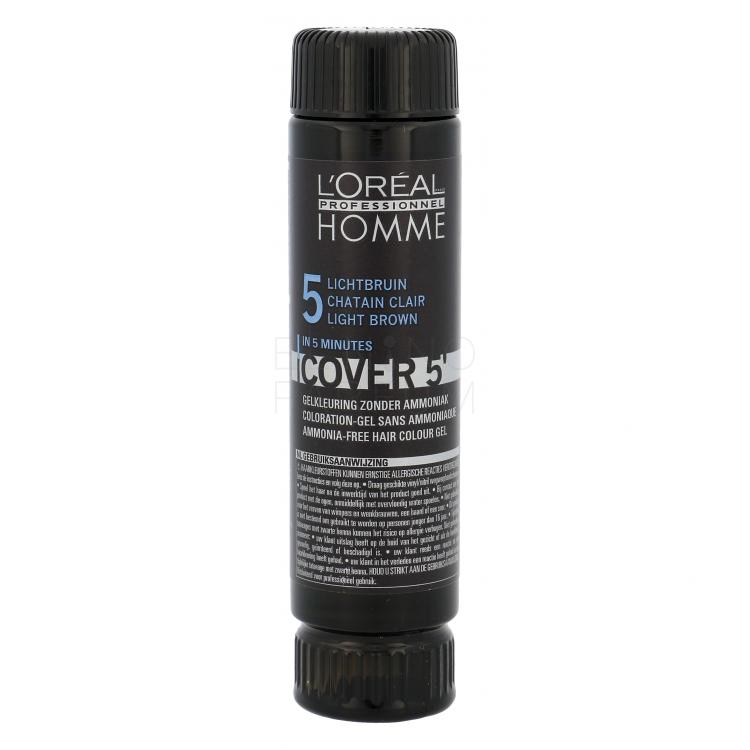 L&#039;Oréal Professionnel Homme Cover 5´ Farba do włosów dla mężczyzn 3x50 ml Odcień 5 Light Brown Uszkodzone pudełko