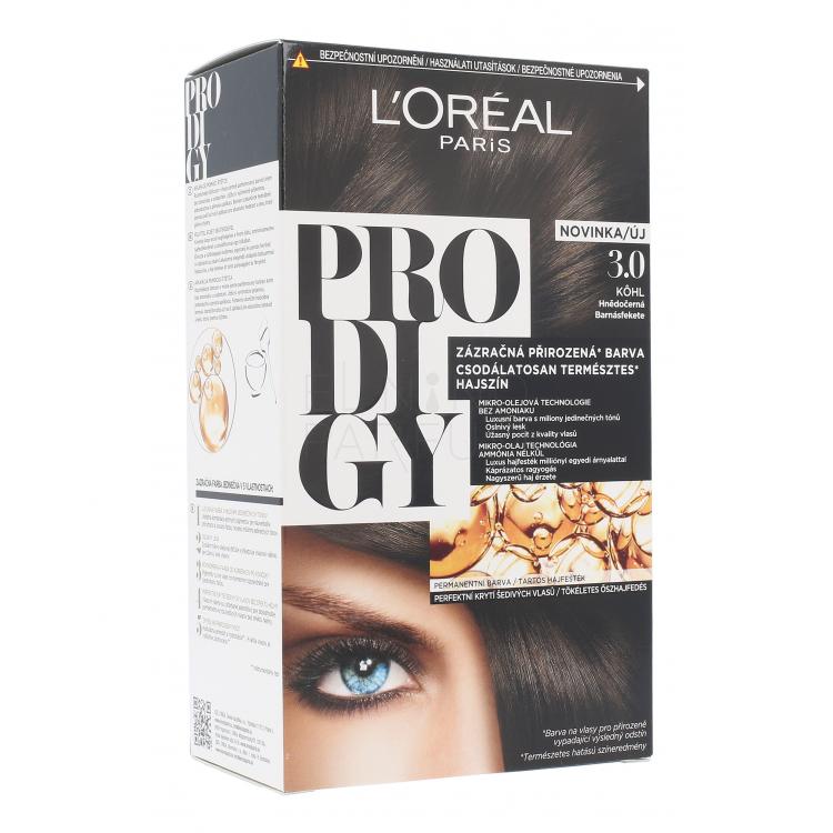 L&#039;Oréal Paris Prodigy Farba do włosów dla kobiet 1 szt Odcień 3.0 Kohl Uszkodzone pudełko