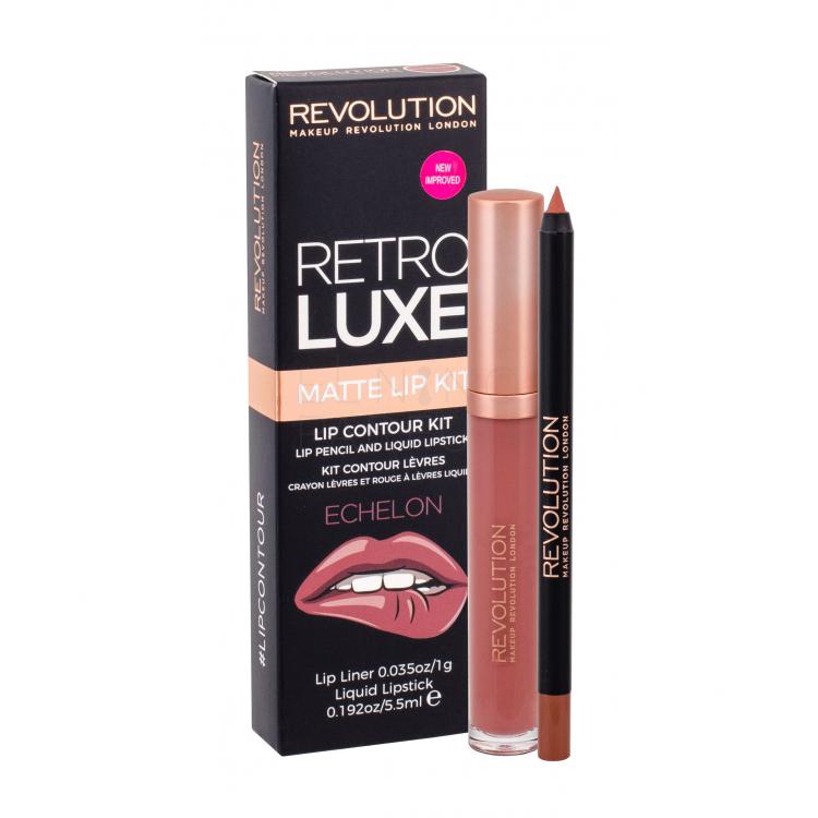 Makeup Revolution London Retro Luxe Matte Lip Kit Zestaw Płynna pomadka 5,5 ml + Konturówka do ust 1 g